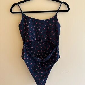 Skatie Black Cherry Print Cutout One-Piece Swimsuit – Size Large